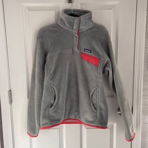 Patagonia Re-Tool Snap-T Fleece Pullover, Gray/Coral, Women’s size large